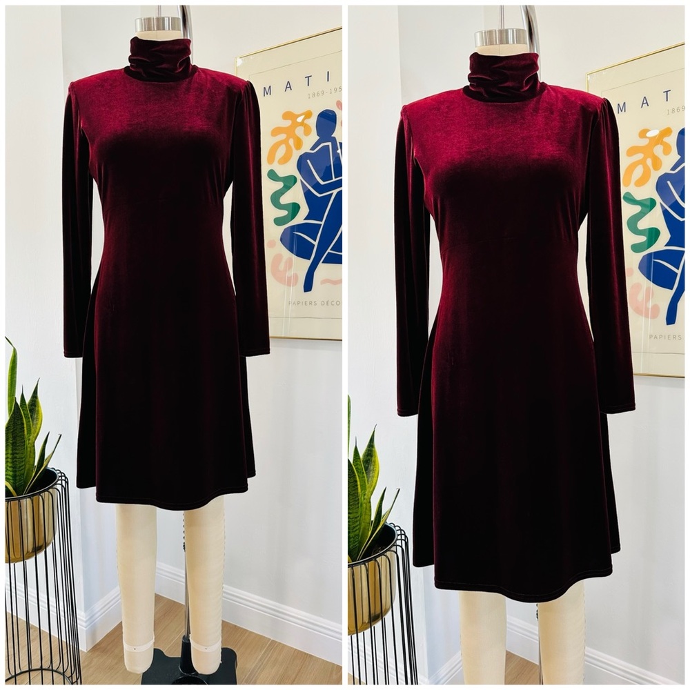 Vintage 90’s Velvet Burgundy Long Sleeve Dress - Picture 2 of 15